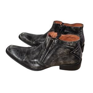 Robert Wayne Alley Black Leather Ankle Zip Boots With Square Toe